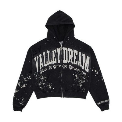 Vale Forever Paint Splatter Graphic Print Hoodie Black Full Zip Men's L