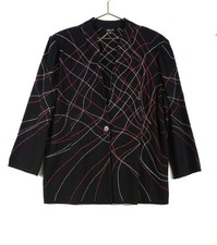 MISOOK BLACK WITH A CRISSCROSS PATTERN OF PINK AND WHITE LINES JACKET SZ XL