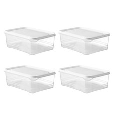 Clear Plastic Storage Bins with Lids 4 Pcs Stackable Pantry Fridge Organizer