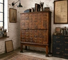 Antique Card Catalog wood drawer Library apothecary cabinet vintage oak