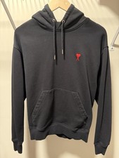 AMI Paris AMI DE COEUR Heart Logo Black Hoodie Cotton Size S