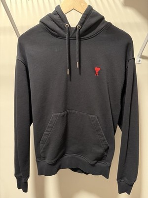 AMI Paris AMI DE COEUR Heart Logo Black Hoodie Cotton Size S