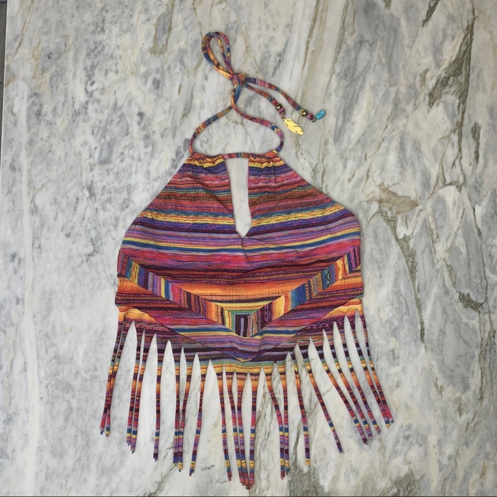 Alé by Alessandra Rainbow Patchwork Halter Fringe… - image 2