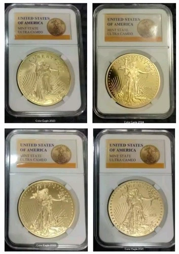 Lot of 4 2024 / 21 AMERICA AQUILA LIBERTY COINS 1 OZ. Fine Gold GOLD PLATED
