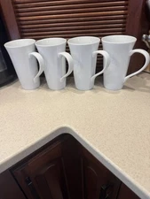 White Tall 20 oz Porcelain Mugs Over and Back - Set of 4