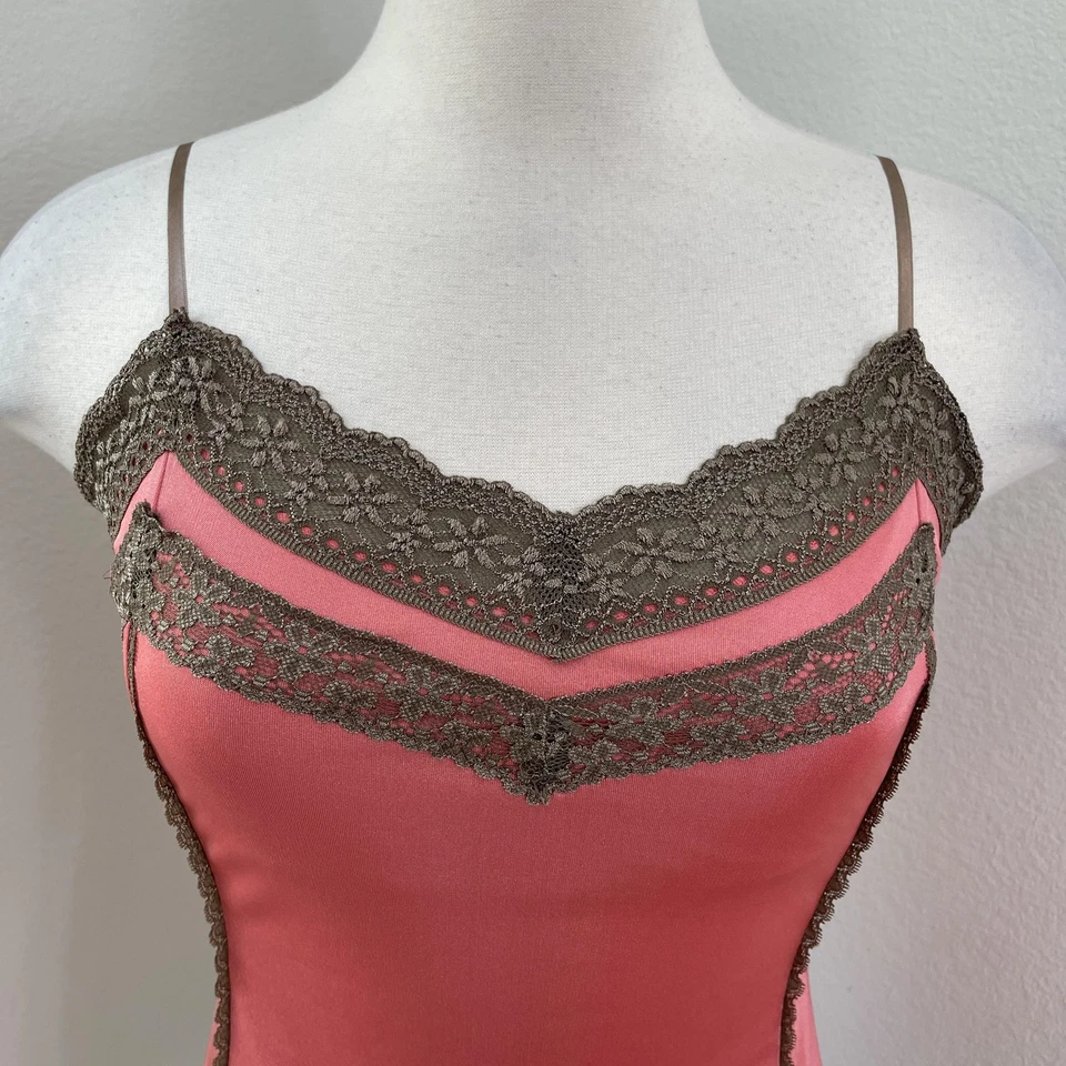 Camiseta sin mangas Y2K Vintage The Limited para mujer XS rosa satinado encaje cami años 2000 Foto 2 de 4