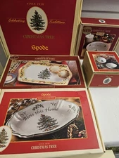 Spode Christmas Tree Trays, bowls, Egg Plate Lot Of 5 NEW