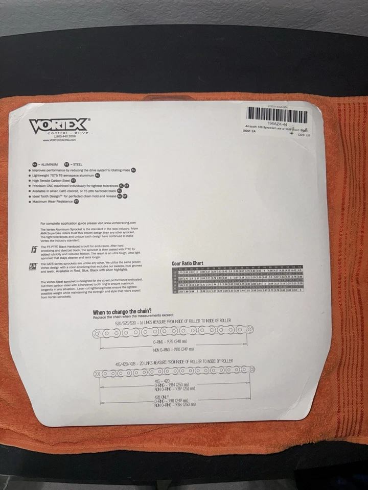 Piñón Vórtice trasero de aluminio 520 44 dientes para BMW S1000rr 2020-2025 Foto 3 de 4