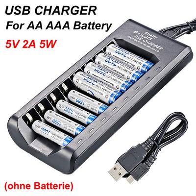Universal Akku Ladegerät für 1-8x AA/AAA Akkus Ni-MH/Ni-CD Batterieladegerät USB