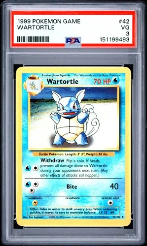 1999 POKEMON BASE SET UNLIMITED #42 WARTORTLE PSA 3