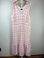 Lane Bryant Maxi Dress Womens Size 26 Pink Plaid Tiered Sleeveless