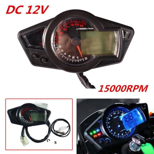 DC 12V Motorcycle 15000RPM LCD Digital Odo Speedometer Tachometer Gauge kmh/mph