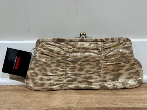 NEW HOBO Vintage Y2K Metallic Cheetah Print Leather Chain Shoulder Bag / Clutch