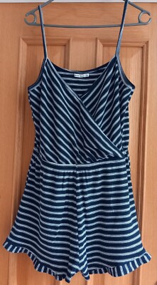 Bershka BSK Girl Navy Striped Shorts Playsuit Size L NWOT UK