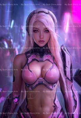 CYBERPUNK WARRIOR PRINCESS ART PRINT, Sexy Fantasy Poster, Sci-fi Decor D949