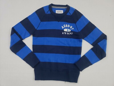 Aeropostale Aero 87 Athletic Dept Crew Neck Sweater Men's Medium NWT Blue Stripe