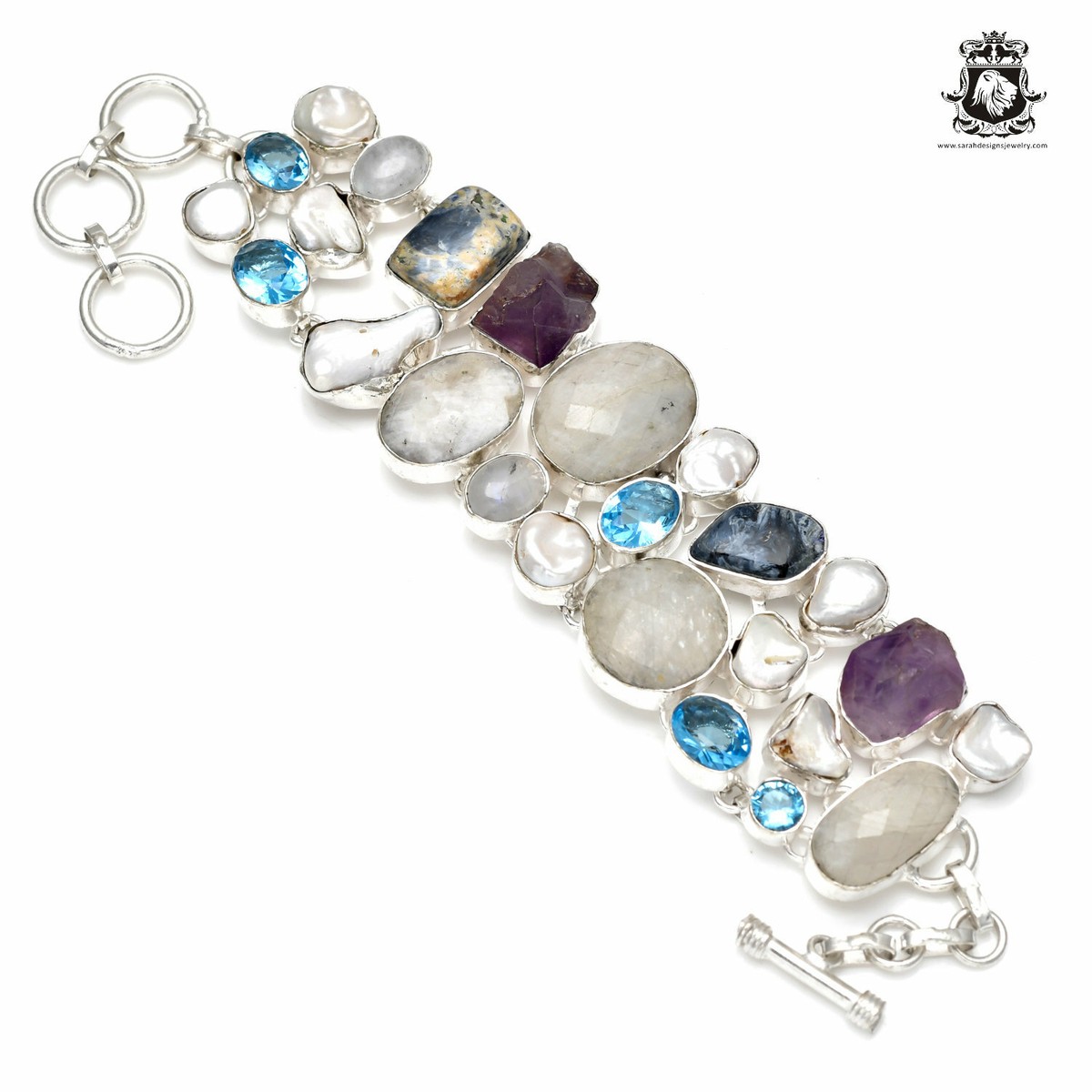 Amethyst Cluster Drusy Pietersite Moonstone Blue Topaz Bracelet