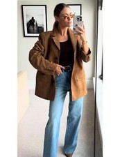 New H&M Single Breasted Blazer Faux Suede Jacket Brown Tan XL