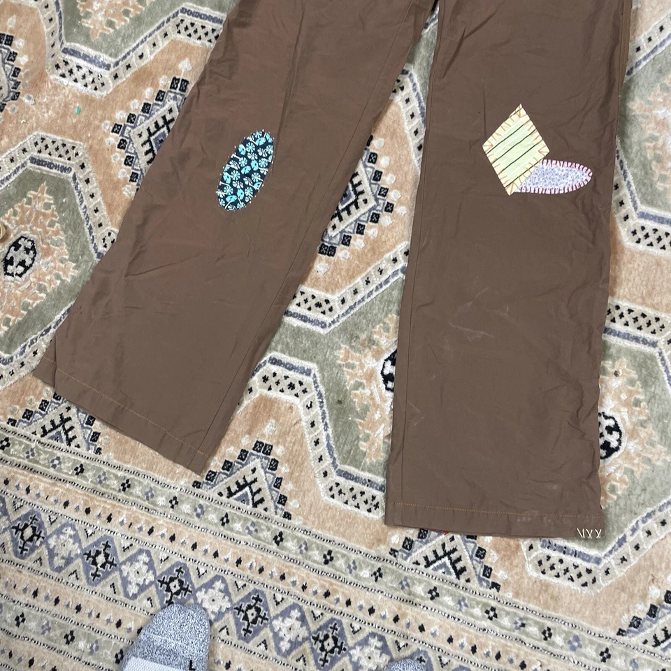 MISS ME WOMENS EMBELISHED PATCHWORK FLARE LEG PANTS SASHIKO BROWN SZ S (30x31) - Image 4 of 4