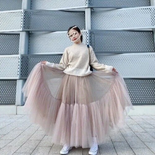 Women Fairy Tulle Skirt Elastic High Waist Mesh Skirts Long Pleated Tutu Skirt  - Bild 6 von 18