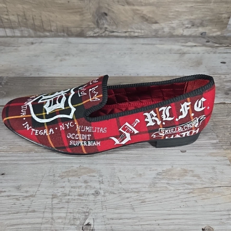 Ralph Lauren Gent’s Size 8D Skull & Crown “NYC”Slippers Shoes Plaid Red - Image 2 of 4