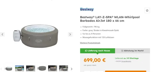 Bestway Lay-Z-Spa WLAN-Whirlpool Barbados Ari Jet 180 x 66 cm, sehr viel Zubehör