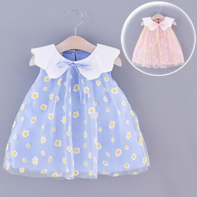 Summer Infant Baby Girls Sleeveless Embroidery Floral Tulle Princess Dress