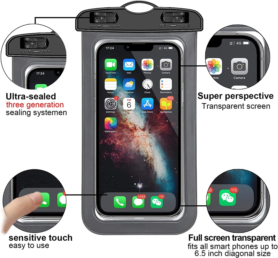 3 Pack Waterproof Floating Cell Phone Pouch Dry Bag Case Cover For Phone Samsung - Image 2 of 4