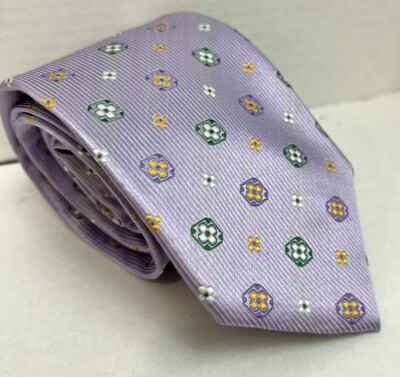 Paul Frederick 100% Silk Tie Light Purple Floral Print Hand Tailored