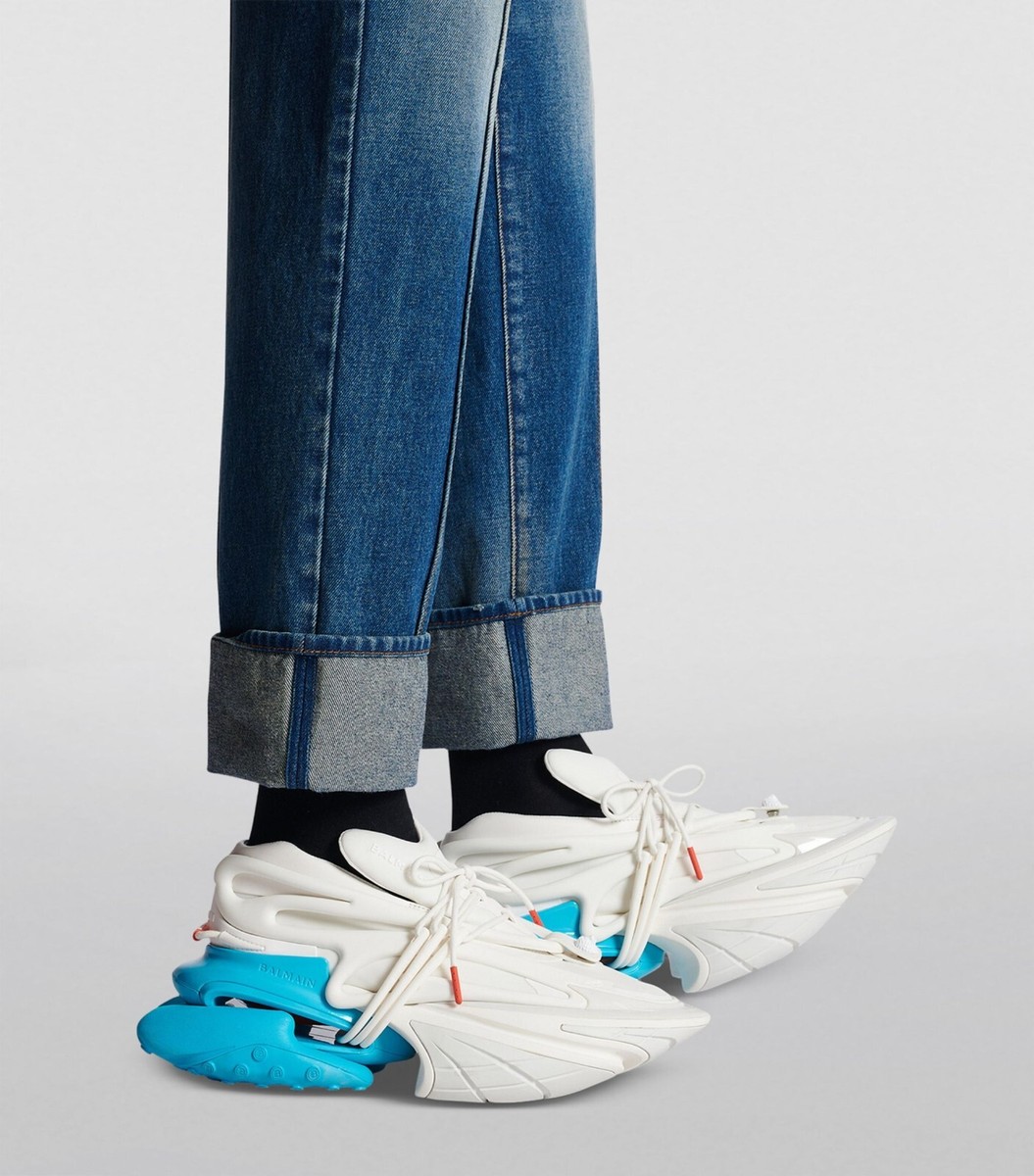 Balmain Unicorn White & Blue Neoprene/Calfskin Low-Top Balmain Unicorn White & Blue Neoprene/Calfskin Low-Top