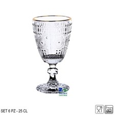 SET 6 PZ CALICI VINO NATALIZI IN VETRO LAVORATO CON BORDO COLORE ORO 25 CL