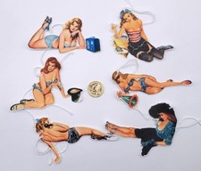 6-Pin Up Girls-Vintage-Retro-Fussy Cut-Party Favors-Gift-Hang-Tags-Ornaments