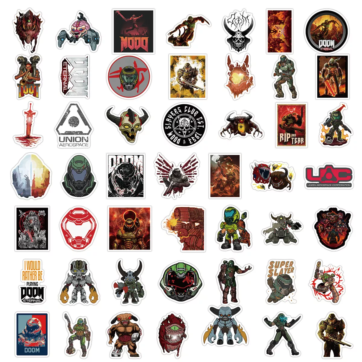 DOOM Eternal Stickers Pack Vinyl Laptop Helmet Phone Luggage Decal 50Pcs Anime