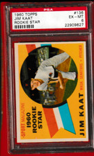 1960 topps baseball # 136 Jim Kaat Rookie Star psa 6