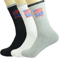 3 Pairs Mens Sports Athletic Work Crew Cotton Socks Casual USA Size 9-11 10-13