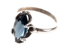 Vintage Sterling Faceted Blue With Hint Of Green Stone Ring, Prong Setting 7 3/4