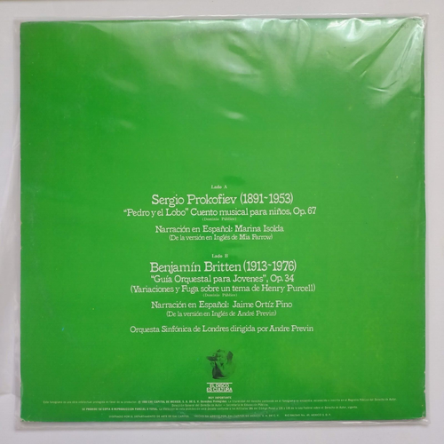 SERGIO PROKOFIEV/BENJAMIN BRITTEN -PEDRO Y EL/GUIA ORQUESTAL- 1980 MEXICAN LP - Picture 2 of 5
