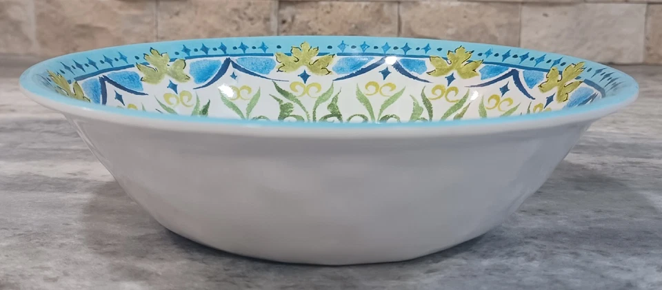 Juego de 4 cuencos florales con hojas azul melamina boho living 7 1/2" Foto 4 de 4