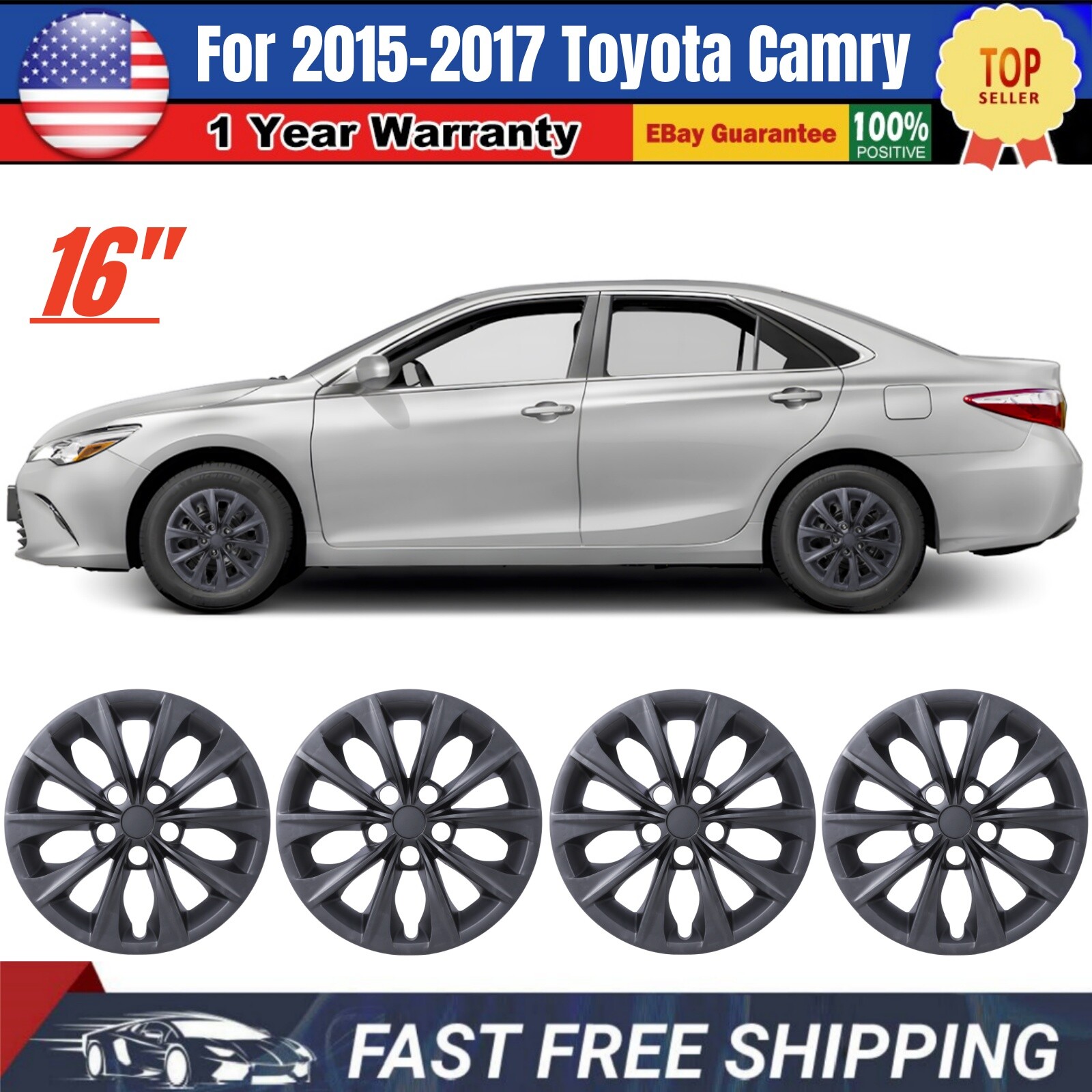 16 Inch Hubcap Wheel Covers for 2015-2017 Toyota Camry Steel Rims