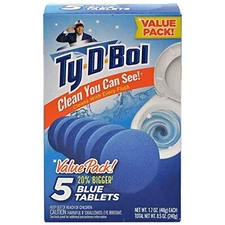 Ty-D-Bol Blue Tablets Value 5 Pack Automatic Toilet Bowl Cleaner Deodorizer Tabs