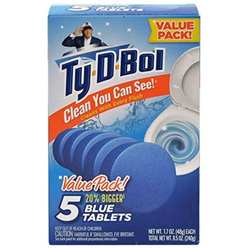 Ty-D-Bol Blue Tablets Value 5 Pack Automatic Toilet Bowl Cleaner Deodorizer Tabs - Photo 1/6