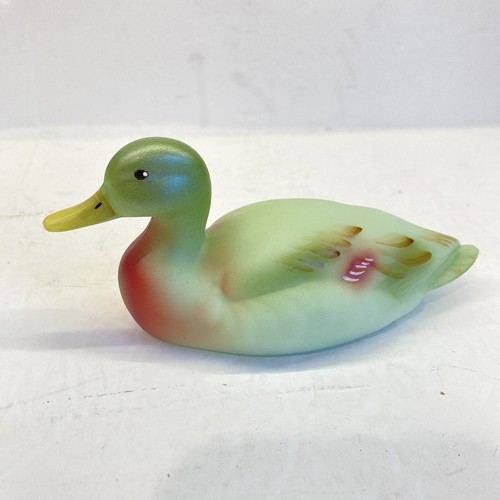 Statuina Fenton Art Vetro Giadeite Anatra Mallard Verde Satinato Firmata P Laudermann - Foto 3 di 6