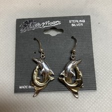 sterling silver dolphin earrings 1 3/4 new Made In USA Sjb