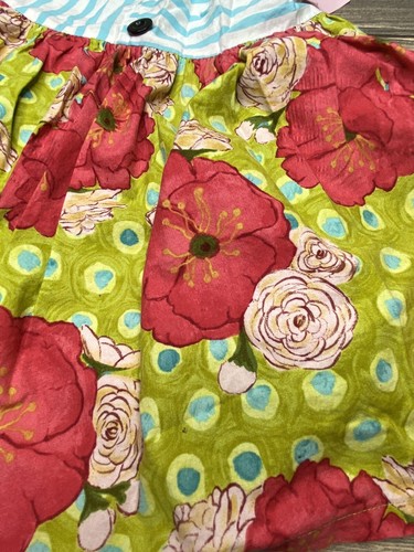 A La Modish Girls Summer Dress Red White Striped Top Pink Bow Flowers Size 5T - Picture 6 of 8
