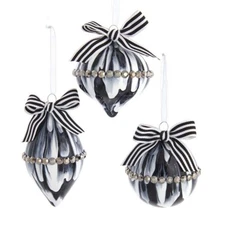 Ball Onion Finial Black White Rhinestone Glass Elegant Ornament 2.5-4.5" Set 3
