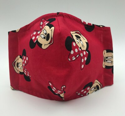 NEW Minnie Mouse Adult Cloth Face Mask Filter Pocket Nose Wire 100% Cotton REDM1