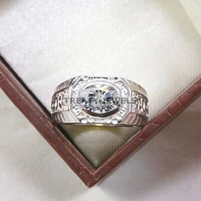 Moissanite Oval Cut Gemstone With 925 Sterling Silver Ring For Men's #B312