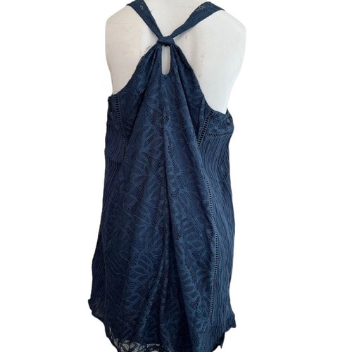 Damen Neu mit Etikett Doe & Rae marineblau Spitze Mini gekreuzter Rücken Neckholder Etuikleid gefüttert - Bild 3 von 10