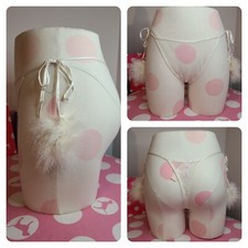 NWT Vtg Victoria's Secret Silk Pom-Pom Side Tie Thong Panty Size Lg RARE