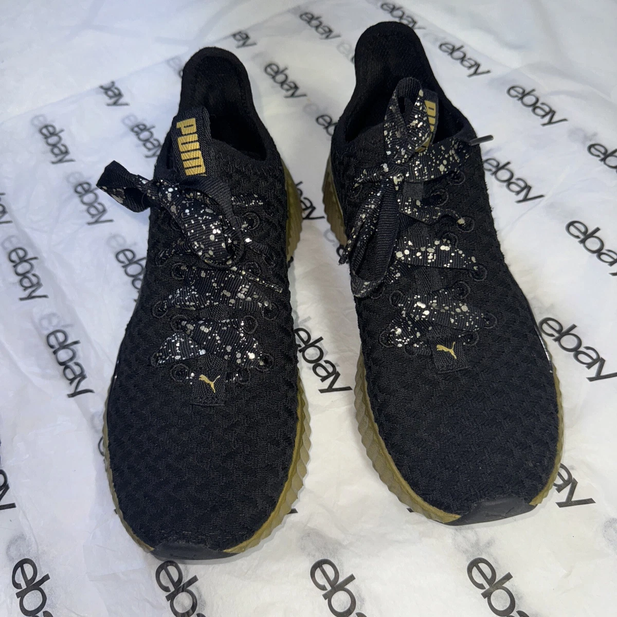 PUMA Defy Mid Sparkle Women s Sneakers Black Gold Size 6.5 Rare